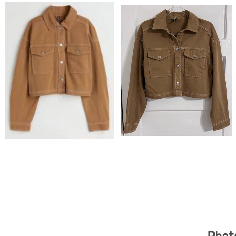 H&M Brown Jean Jacket Classic Design Cropped White Stitching Effortless Sleek